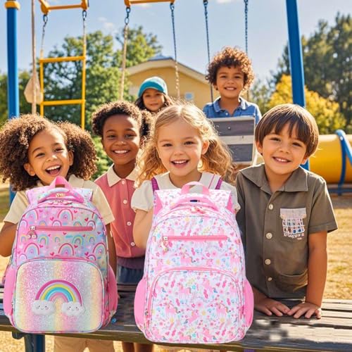 RHCPFOVR Kids Backpack for Girls - Girls Backpack 3-8 Ages Unicorn for Kids 15 Inch School Bookbag for Kindergarten Elementary School Bookbag for Girl 1st 2nd Grade - style: Pink Unicorn Garden