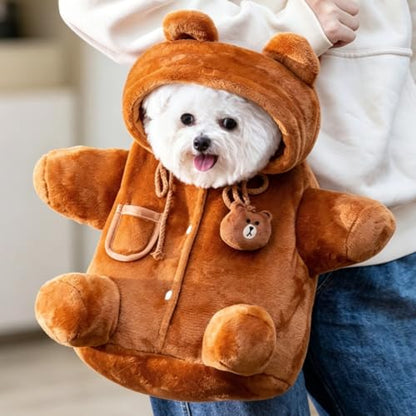 Cat Puppy Costume Plush Outing Backpack Cute Bear Bee Design Anti-Escape Bag for Kitten Cat Small Dog (Bear,Small) - color: bear, size: Small