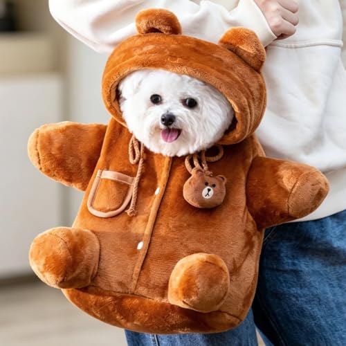 Cat Puppy Costume Plush Outing Backpack Cute Bear Bee Design Anti-Escape Bag for Kitten Cat Small Dog (Bear,Small) - color: bear, size: Small