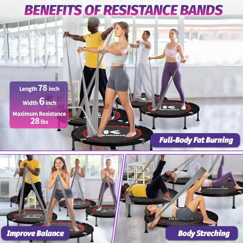 K KENSONE 40" Mini Flodable Spring Rebounder Trampoline for Adults, Small Exercise Trampoline for Indoor Workout and Fitness, Purple Resistance Band Included, Max Load 330 LBS - size: 40"(Gray Resistance Band), style: Without Bar