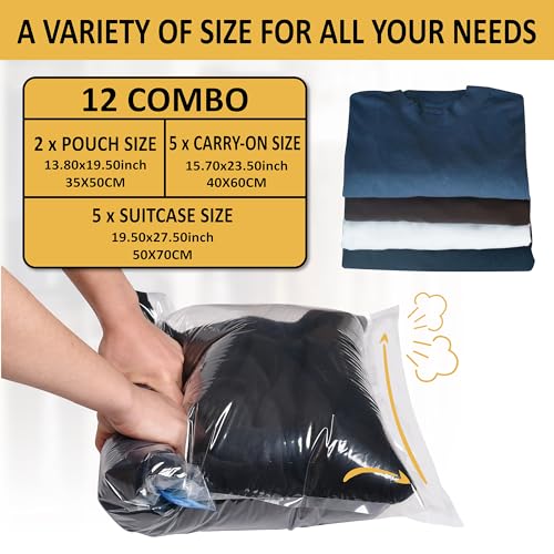 Cozy Essential Compression Bags for Travel - Travel Essentials - 12 Pack Space Saver Plastic Packaging Bags - No Vacuum Needed - Compression Packing Bags for Cruise Accessories - size: 12 Travel