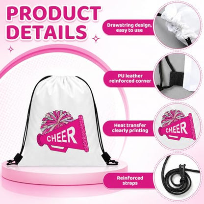 Kacctyen 24 Pcs Cheer Drawstring Backpack Cheer Team Gift Cheerleader Drawstring Gym String Bag Sports Party Favor Bulk(Pink) - color: Pink