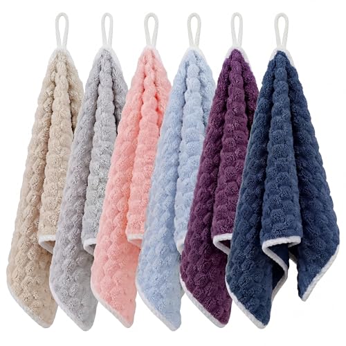 Peryiter 6 Pcs Hand Towels Set Small Microfiber Quick Dry Soft Hand Towel with Hanging Loop Absorbent Decorative Cleaning Bath Towels for Bathroom Kitchen Shower Spa Gym Travel Supplies 13.8''x29.5''