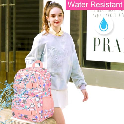 UFNDC Backpack for Girls, 17.5" Water Resistant Cat Galaxy Tie-Dye School Backpacks, Teens Bookbag for Women College Middle - color: Girls Backpack Cloud Cat Pink