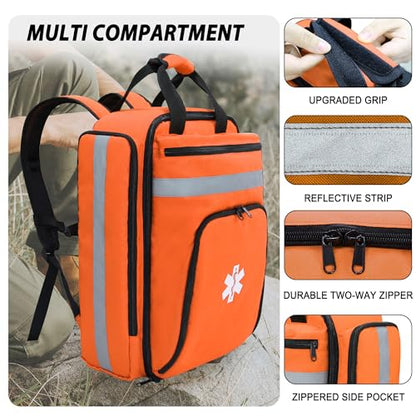 First Aid Backpack Empty,First Aid Medical Backpack,EMS EMT First Aid Bag Empty,Emergency Bag,Trauma Bag for Camping,Hiking,Outdoor Travel - color: Orange