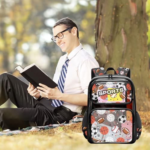Clear Backpack for Boys and Girls,Kids Clear Backpacks for School,Heavy Duty Transparent Bookbag Stadium Approved - color: Black-multi Ball-backpack Only