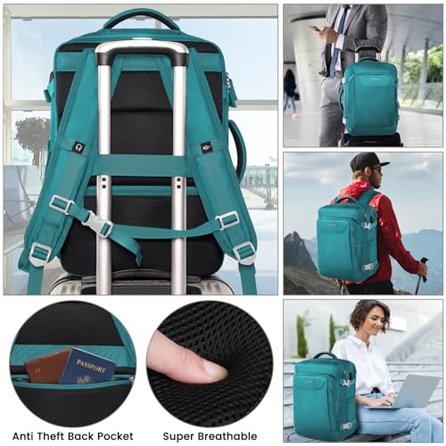 Carry on Backpack, Flight Approved Extra Large Travel Backpack, TSA 15.6 Inch Anti-Theft Laptop Backpack Lightweight Daypack Business College Weekender Overnight Bag, dark green - color: Dark Green