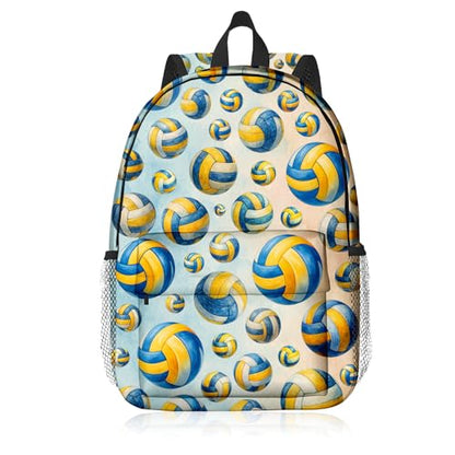 Volleyball Backpack for Kids & Youth, 16 Inch Tennis-Themed School Bookbag, Lightweight Polyester Daypack with Front Zip Pocket, Side Bottle Pocket, Padded Adjustable Straps, Unisex - color: Volleyball