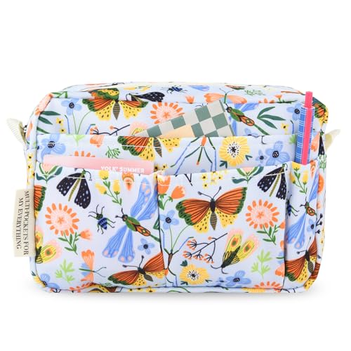 Portfolio Organizer with Multiple Pockets, Waterproof Travel Zippered Toiletry Bag, Portable Storage Pencil Pouch for Notebooks, Stationeries, Make-up, Journal Office Art Supplies.Blue Butterfly - color: Blue Butterfly