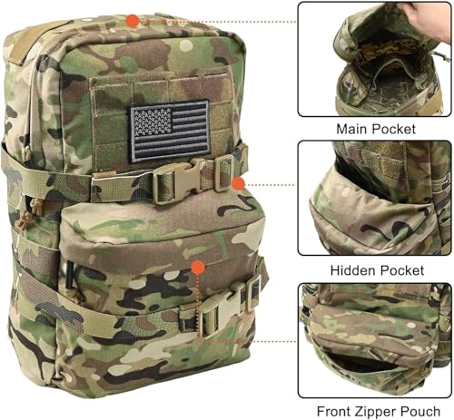 Tactical Mini Molle Hydration Pack,Molle Hydration Carrier with US Flag Water Resistant,Hydropack for Tactical Vest Backpack - style: Cp+bladder