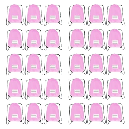 Drawstring Backpack Bulk 30 Packs Draw String Bags for Gym Sports Trip Pedestrianism Cinch Sack DIY for Women Men with Memo Card (pink) - color: Pink