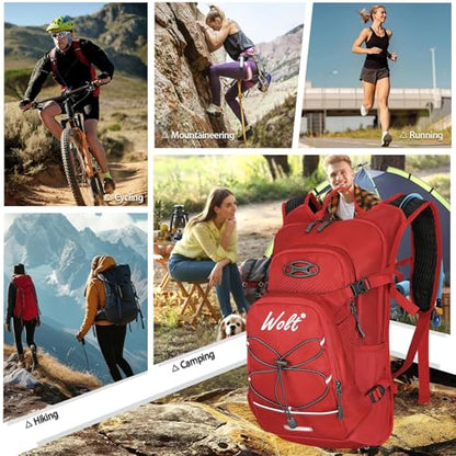 WOLT Hydration Backpack 18L Hiking Water Backpack with 2L Water Bladder for Men Women, Hydration Pack for Running Cycling Biking and Climbing - color: Red