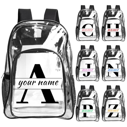 Custom 17in Clear Backpack, Personalized Transparent Backpack with Name Text, Customized Heavy Duty PVC See Through Bag for Stadium Sport Travel Camping Ideal Gift - color: Style 3