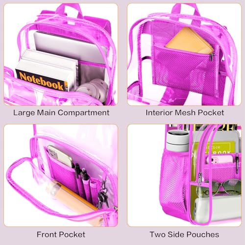 PAMANO Clear Backpack, Heavy Duty Transparent Reinforced Bottom See Through for College, Travel Work Security - color: Pink
