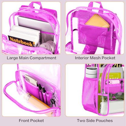 PAMANO Clear Backpack, Heavy Duty Transparent Reinforced Bottom See Through for College, Travel Work Security - color: Pink