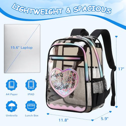 Clear Backpack, Heavy Duty Thick TPU Clear Bookbag, Transparent Bookbag Stadium Events, See Through Large Ergonomic Backpack for School Kids Girls Women Travel Security College Concert - color: Semi-black