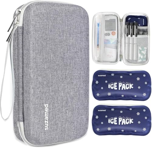 suzamed Insulin Cooler Travel Case,EVA Insulation Travel Medicine Kit with 2 Ice Packs for Diabetes Care,Insulin Pen and Other Diabetic Supplies (Grey) - color: Grey