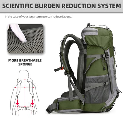 King'sGuard 60L Hiking Backpack for Men and Women Lightweight Camping Hiking Backpack with Rain Cover Large Waterproof Travel Backpack Backpacking Pack (Army Green) - color: Army Green