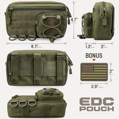 Molle Admin Pouch for Tactical Backpack, EDC Tool Pouch Organizer, Tactical Admin Pouch Molle, Belt Zipper Utility Waist Bag, Horizontal Phone Pouch with US Flag Patch - color: Army Green