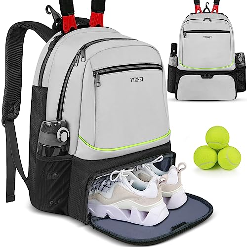Ytonet Tennis Bag Tennis Backpack for Women Men 2 Rackets with Insulated Pocket Ventilated Shoe Compartment - color: Grey