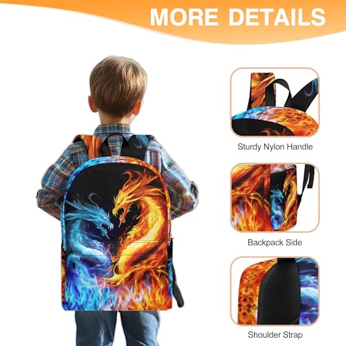 3PCS Backpack for Boys Girls, Kids Back To School Backpack Sets with Lunch Bag Pencil Case, Large Capacity 17 Inch Bookpack 3 in 1 Set for Teens Elementary Middle High School Students (Dragon) - color: Black Dragon