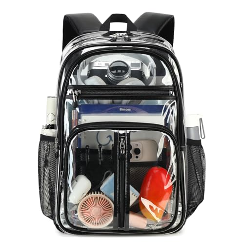 Cusangel Clear TPU XL Backpack,18" See Through Heavy Duty Bookbag,18 x8 x13inch X-Large Capacity Stadiums, warehouses,other security check locations(Black) - color: Black-a-18in