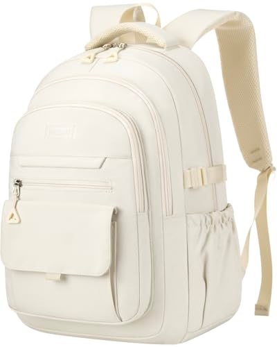 Large School Backpack for Girls, Teens Schoolbag Aesthetic High School Middle School Laptop Backpack College Student Women Bookbag, Beige - color: Beige, size: 17.3in