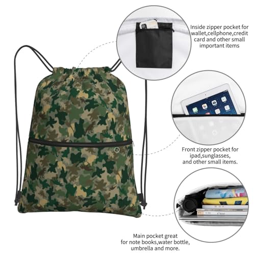 JOOCAR Camo Drawstring Bag Green Dinosaur Backpack Draw String Bags Waterproof Lightweight Sports Gym Beach Sackpack Zipper Pocket for Men Women - color: B2