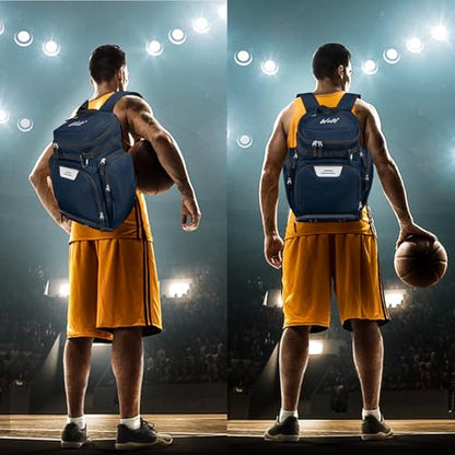 WOLT Basketball Bag Backpack with Separate Ball Compartment and Shoes Pocket, Gym Bags for Men, Large Sports Bag for Basketball, Soccer, Volleyball, Baseball - color: DarkBlue