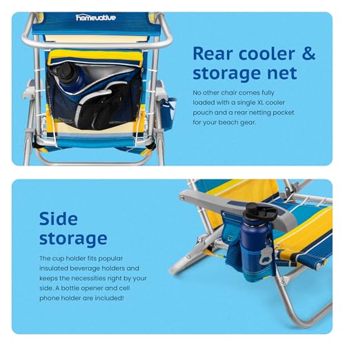 Homevative Cooler+ Folding Backpack Beach Chair with 5 Positions, Towel bar, XL Cooler Pouch, Storage Net, Cup and Phone Holder, Sunshine, 2 Pack - color: Sunshine