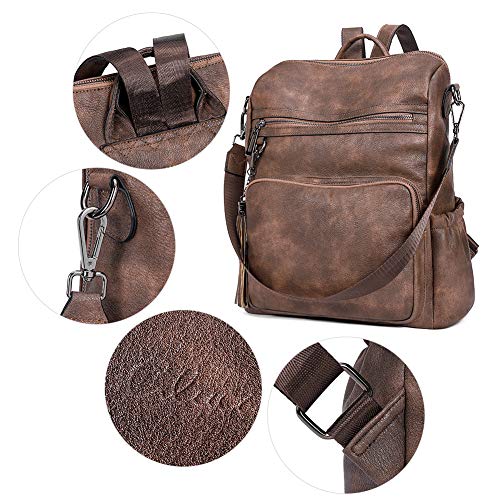 CLUCI Backpack Purse for Women Large Leather Travel Backpack Work Fashion Ladies Casual Daypack with Tassel Two-Tone Coffee - color: Two-tone Coffee