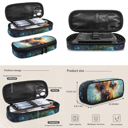 Cute Highland Cow Backpack for Girls Kids Backpack with Lunch Box Water Bottle Holder and Soft Pencil Case 4Pcs Set 17" Bookbag with Large Front Pocket for School Sturdy Elementary School Bag - color: Cute Highland Cow-2