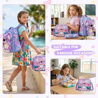 Meetbelify Kids School Backpacks for Girls Boys Backpack with Lunch Bag for Elmentary Students - color: 01 Koala Purple