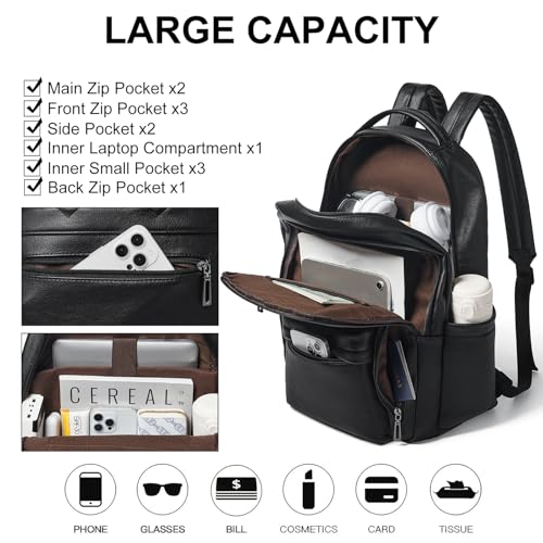 LATMAP Backpack Purse for Women Men Faux Leather Backpack, Travel Work Laptop Back Pack Teacher Bookbag fits 15.6" Laptop, Black - color: Style2-black1