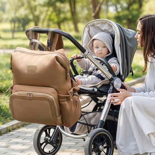 miss fong Diaper Bag Backpack - Baby Diaper Bag Neoprene Bag Large Capacity Neoprene Backpack with Diaper Changing Pad Pañaleras Para Bebe Baby Bag with 12 Pockets for Mom & Dad -Brown - color: Brown