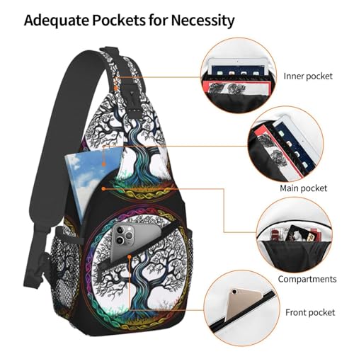 Tree And Life Viking Symbol Outdoor Crossbody Shoulder Bag For Unisex Young Adult Hiking Bicycling - color: White2