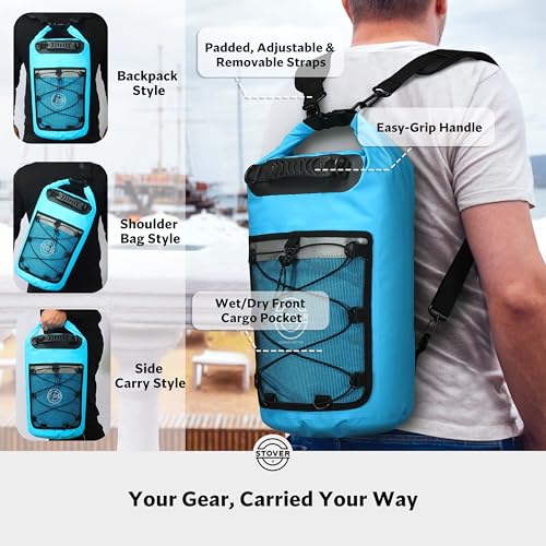 STOVER 5/10/25/30/40/55L Waterproof Dry Bag- Roll-Top Backpack w/Phone Case- Kayaking, Hiking, Camping, Boating- Men/Women - color: 25l Blue (With Phone Case), size: 25L