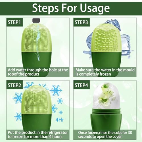 XHJRI Ice Face Roller Massager,Ice Cube Roller for Face, Eyes and Neck Naturally Conditioning and Skin Care,De-Puff Eye Bags,Reduce Migraine Pain,Reusable Massage Silicone Ice Mold (New Green) - color: New Green