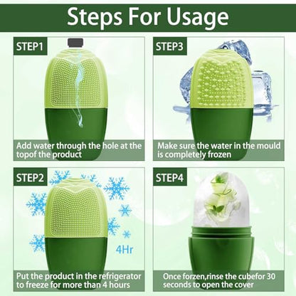 XHJRI Ice Face Roller Massager,Ice Cube Roller for Face, Eyes and Neck Naturally Conditioning and Skin Care,De-Puff Eye Bags,Reduce Migraine Pain,Reusable Massage Silicone Ice Mold (New Green) - color: New Green