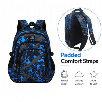 MYGOO Boys School Backpack Archibald Camo Blue Bookbag for Elementary Middle School Ages 5-12, 17 inch Large Capacity 24L Kids Student Travel Bags - color: Archibald Camo Blue