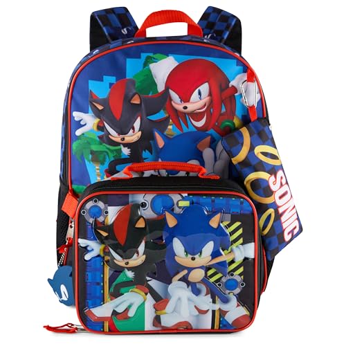 AI ACCESSORY INNOVATIONS Sonic the Hedgehog 5 PC Backpack Set for Girls & Boys, 16” Book Bag Featuring Sonic, Shadow, & Knuckles - color: Sonic, Shadow, & Knuckles