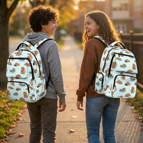 Capybara Backpack for Girls 8-10 Kids Backpack for School Girls Bookbag with Lunch Box Water Bottle Pouch Pencil Case 4PCS Set Teen Backpacks for Primary Elementary School Supplies - color: Capybara