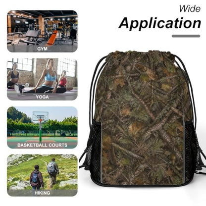 Camo Drawstring Backpack Gym Bag With Shoe Compartment String Bag Sport Beach Swimming Sackpack For Women Men - color: Camo