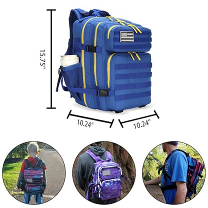 Lovelinks21 25L Tactical Military Backpack Small Travel Rucksack for Men and Women Assault Pack Bug Out Bag Molle Daypack Gym Backpack with Bottle Holder (Blue Yellow) - color: Blue Yellow