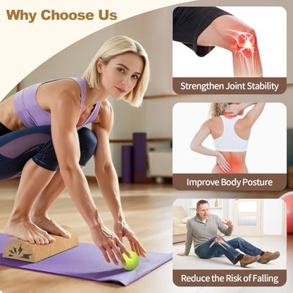 Cork 4-in-1 Balance Board Kit with Massage Roller & Ball, Toe Resistance Bands, Storage Bag & Exercise Guide - Plantar Fasciitis Recovery, Physical Therapy, Prevent Falls & Enhance Mobility
