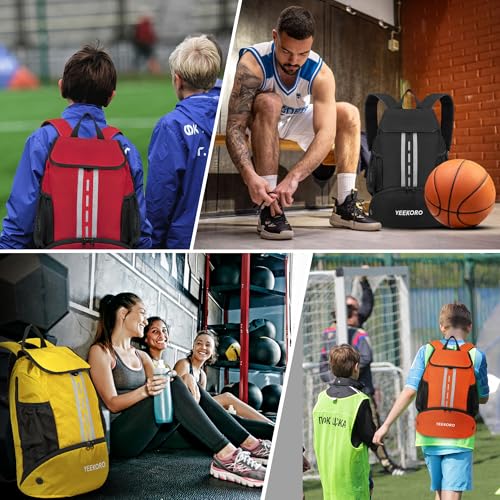 Soccer Backpack Multifunctional Sport Gym Bags with Dry-wet Separate & Shoe Compartment for Basketball Volleyball - color: Upgraded Yellow
