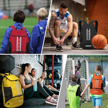 Soccer Backpack Multifunctional Sport Gym Bags with Dry-wet Separate & Shoe Compartment for Basketball Volleyball - color: Upgraded Yellow