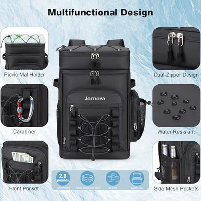Insulated Cooler Backpack, 35L Leakproof Backpack with Double Compartments for Men & Women, Large Lunch Cooler for Camping, Beach, Travel, Picnic, Up to 48 Cans - color: Black
