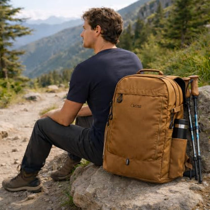 Lewis N. Clark 28L Hiking Daypack – Full-Size Trail Backpack with Padded Straps, Rain Cover & Removable Laptop Sleeve - color: Brown, size: 28L
