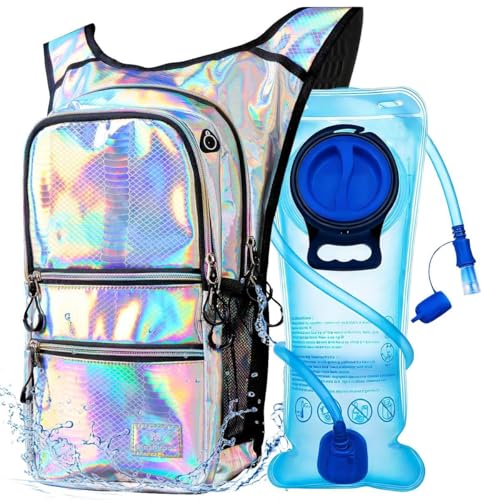 Mothybot Hydration Backpack Pack, Water Backpack 20L Capacities Included 2L Hydration Bladder, Festival Essential - Rave Hydration Pack Hydropack Hydro for Hiking, Festival Gear - color: Holographic Crocodile Textured